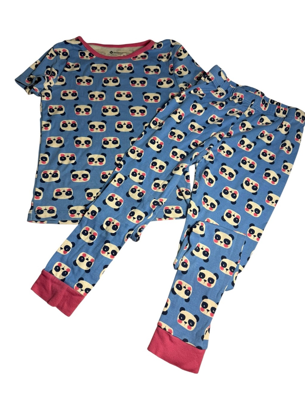 Girls' Blue Panda Print Pajama Set with Pink Trim